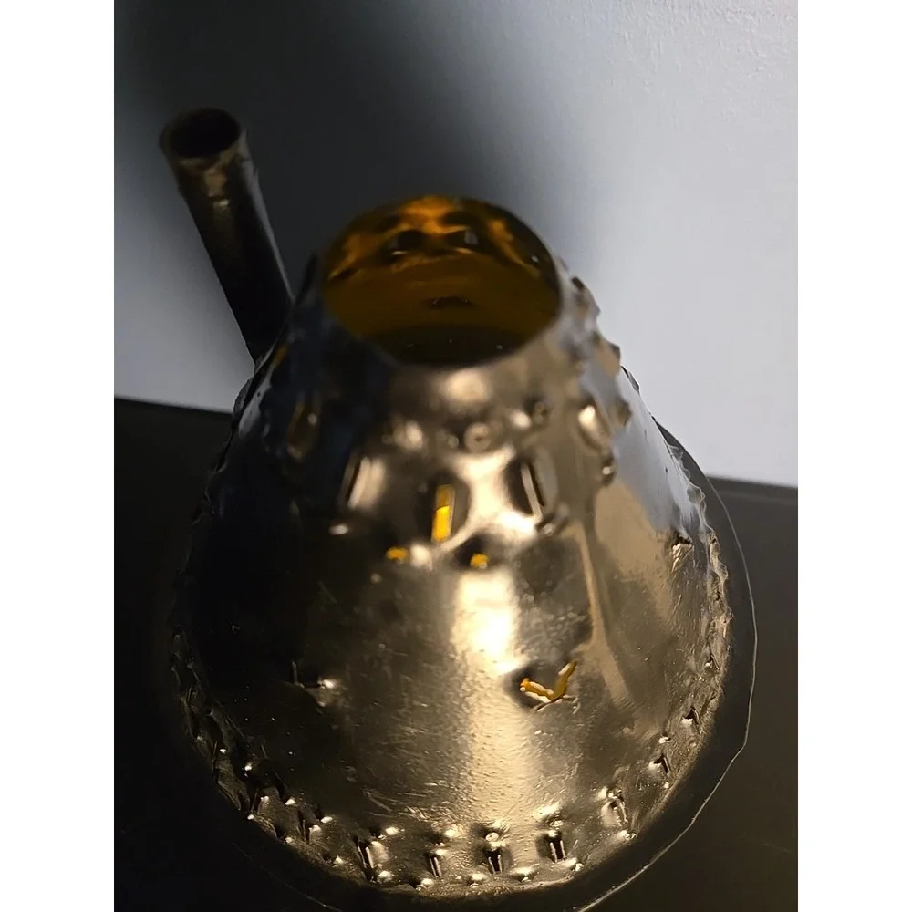 Punched Tin Candle Lantern‎ Side Smoke Stack Double Glass Lenses Bullseye